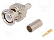 Plug, BNC, male, straight, 50Ω, B9907,RG141,RG58,URM43,URM76, PTFE