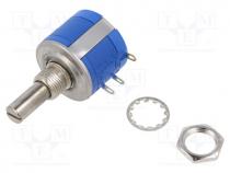 POT2218PS-1K - Potentiometer  shaft, multiturn, 1k, 2W, 5%, 6.3mm, linear