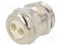 Cable gland, multi-hole, PG16, IP65, brass, Body plating  nickel
