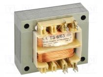   - Transformer  mains, 6VA, 230VAC, 12V, 500mA, Leads  solder lugs