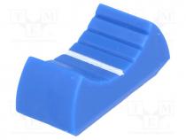 Knob - Knob  slider, blue, 24x11x10mm, Width shaft 4mm, plastic