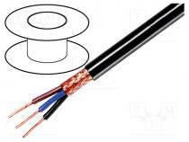 Wire, 3x0.75mm2, shielded,braid made of copper wires, black, 49V