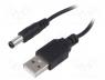 Cable, USB A plug,DC 5,5/2,1 plug, straight, black, 0.8m, 5....50C