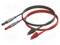 Test leads, Len  0.6m, insulated, banana plug 4mm,aligator clip