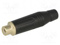 Connector  RCA, plug, female, straight, soldering, black, for cable