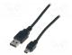 Cable, USB 2.0, USB A plug,USB B mini plug, nickel plated, 1m