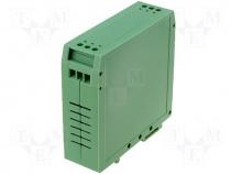 Enclosure for DIN rail, with 6 terminals 25x79,5x74mm