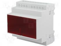  DIN Rail - ABS enclos. DIN rail mount 87x90x65 snap fast.red filt.