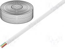 TEL-0034-100/WH - Telephone cable, flat, AWG28 6 cores, reel 100m white